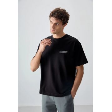 Tricou  supradimensionat din jerseu de bumbac - negru - pentru barbati
