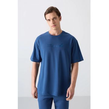 Tricou  supradimensionat - imprimat pe spate - Albastru Moroccan - bumbac-poliester