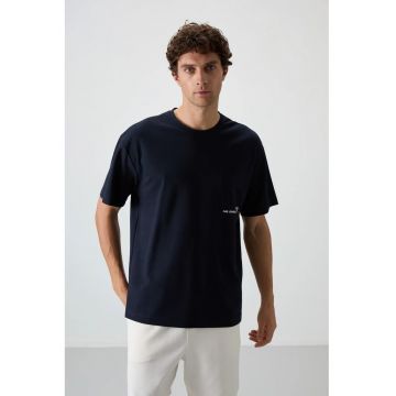 Tricou  supradimensionat - imprimeu pe spate - albastru marin - bumbac/poliester