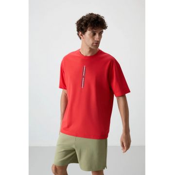 Tricou  supradimensionat imprimeu spate - rosu - 80% bumbac - 20% poliester