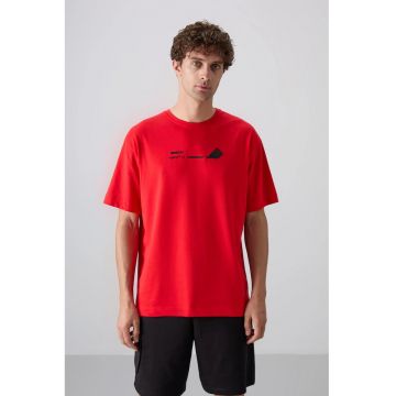 Tricou  supradimensionat - rosu - bumbac-poliester - imprimat pe spate