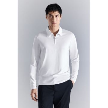 Bluza polo cu croiala slim-fit - Alb optic