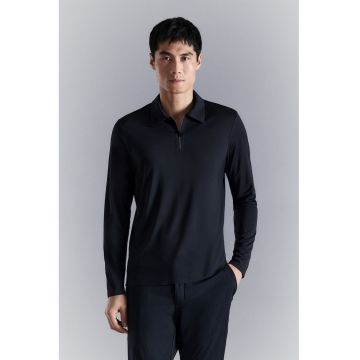 Bluza polo cu fenta cu fermoar - Albastru ultramarin