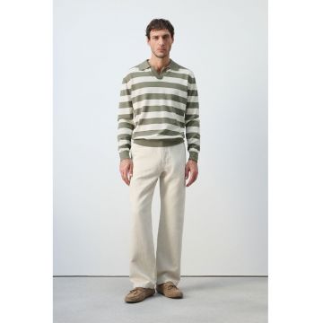 Bluza polo din bumbac cu dungi - Alb/Gri