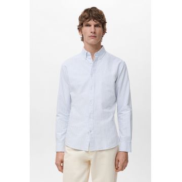 Camasa slim fit cu dungi si guler fixat cu nasturi - Alb/Albastru glaciar