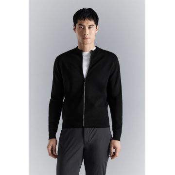 Cardigan cu fermoar si guler scurt - Negru