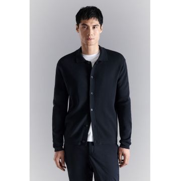 Cardigan cu guler polo si nasturi - Albastru ultramarin