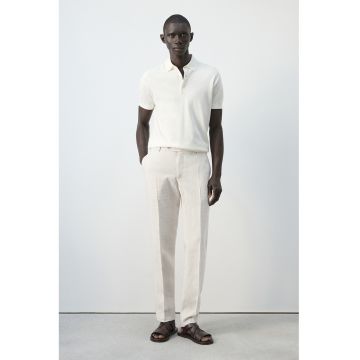 Pantaloni Chino din in - Maro nisip
