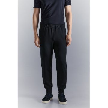 Pantaloni de trening cu model uni si terminatii elastice - Albastru ultramarin