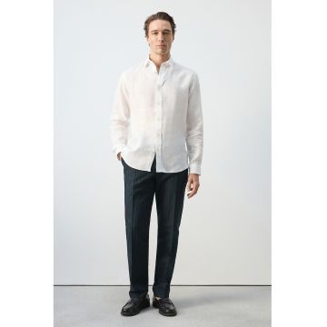 Pantaloni din amestec de in cu dungi discrete - Bleumarin