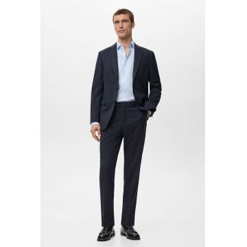 Pantaloni din lana cu croiala conica si pensa - Gri carbune