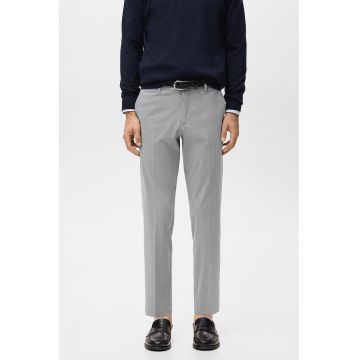 Pantaloni eleganti slim fit cu talie medie - Gri deschis melange
