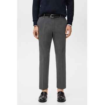 Pantaloni eleganti slim fit cu talie medie - Gri inchis melange
