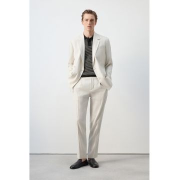 Pantaloni regular fit eleganti din amestec de in - Alb
