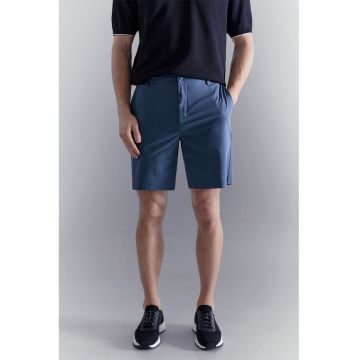Pantaloni scurti cu talie elastica si model uni - Albastru inchis