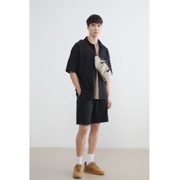 Pantaloni scurti de bumbac cu snururi - Negru