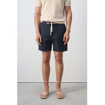 Pantaloni scurti din amestec de lyocell cu snur - Bleumarin