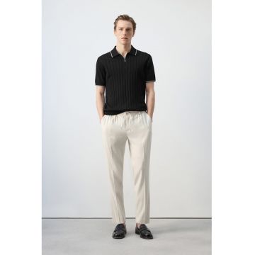 Pantaloni slim fit cu snur - Bej deschis