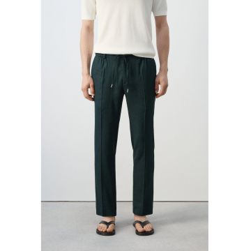 Pantaloni slim fit cu snur - Verde inchis