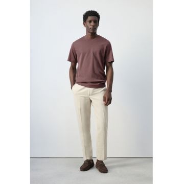 Pantaloni slim-fit din amestec de in - Bej