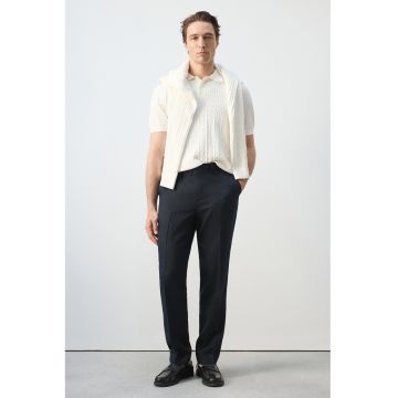Pantaloni slim-fit din amestec de lyocell si in - Bleumarin