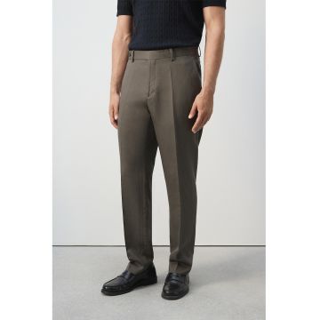 Pantaloni slim-fit din amestec de lyocell si in - Maro taupe