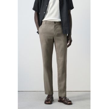 Pantaloni slim-fit din in - Maro camel
