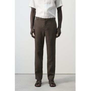 Pantaloni slim-fit din in - Maro inchis