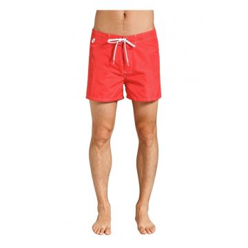 Pantaloni sucrti de baie cu snururi si model uni - Rosu