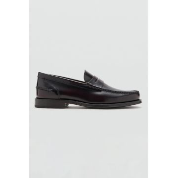 Pantofi loafer din piele cu model uni - Visiniu