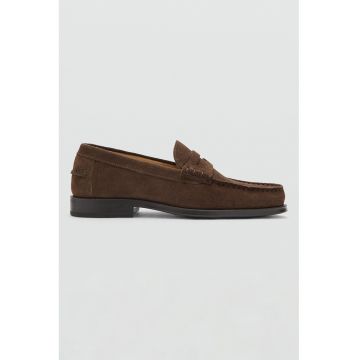 Pantofi loafer uni de piele intoarsa - Maro