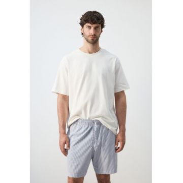 Pijama din amestec de bumbac si pantaloni scurti - Alb/Albastru deschis