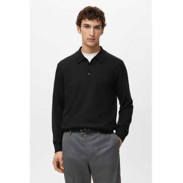 Pulover polo de lana merinos - Negru