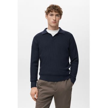 Pulover polo striat din tricot - Albastru ultramarin