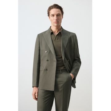 Sacou slim-fit cu doua randuri de nasturi - Verde feriga