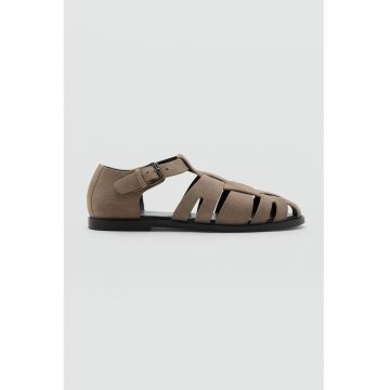 Sandale flatform din piele intoarsa - Maro deschis