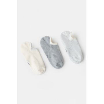Set de sosete foarte scurte - 3 perechi - Alb/Gri deschis/Bej deschis