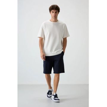 Set Trening Lifestyle Barbati -  Tricou Supradimensionat si Pantaloni Scurti - Alb/Negru - Bumbac/Poliester