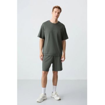 Set  Tricou si Pantaloni Scurti - Verde Kaki - Bumbac-Poliester -