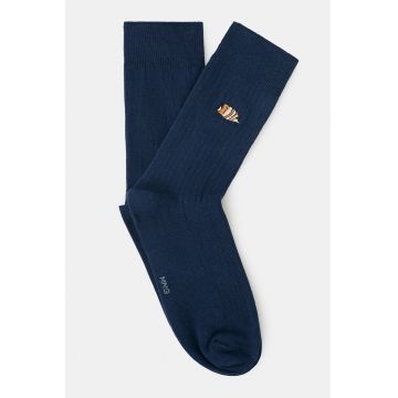 Sosete striate cu broderie - Portocaliu pal/Bleumarin