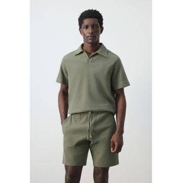 Trico polo cu aspect texturat - Kaki