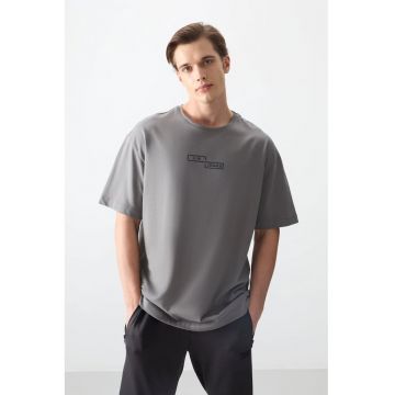 Tricou barbatesc  supradimensionat - gri antracit - bumbac - elastic