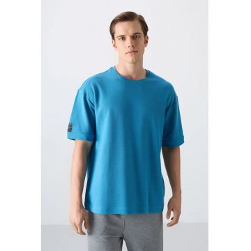 Tricou  barbati - croiala oversized - albastru cerulean - bumbac 93%