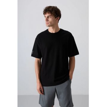 Tricou barbati -  croiala supradimensionata - guler rotund - negru - bumbac-poliester