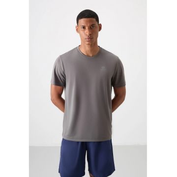 Tricou  barbati - gri antracit - imprimeu logo - elastic - 100% poliester