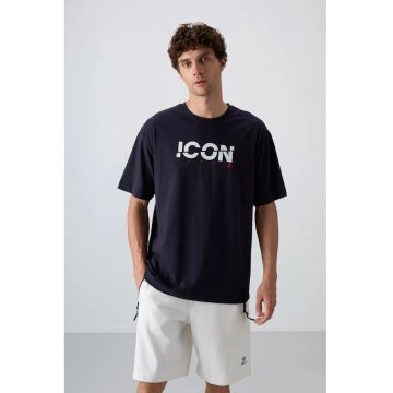 Tricou Barbati -  guler rotund - imprimeu logo - albastru marin - bumbac si poliester