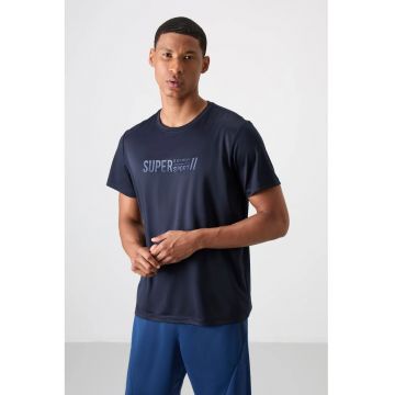 Tricou barbati -  imprimeu pe spate - albastru marin - poliester