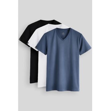 Tricou  barbati - multicolor - elastic - bumbac si elastan - set 3 buc