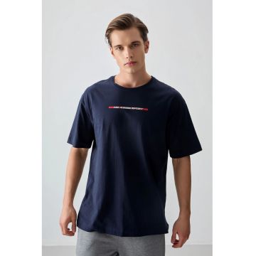 Tricou barbati -  oversized - imprimat pe spate - bleumarin - 100% bumbac
