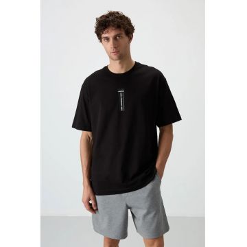 Tricou barbati -  Oversized - imprimeu spate - negru - bumbac
